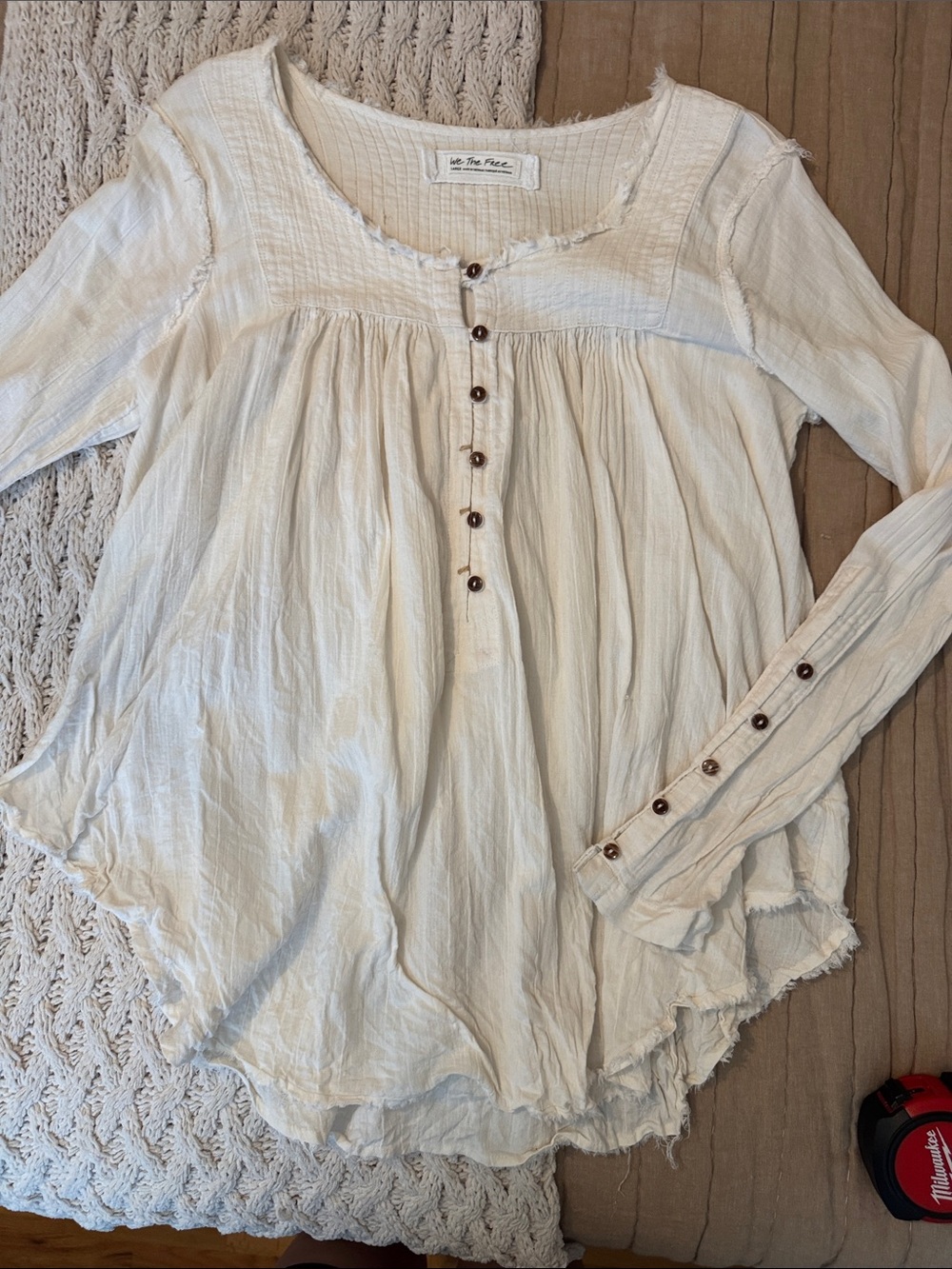 We The Free off-white Button-Front Gauze Peasant Tunic